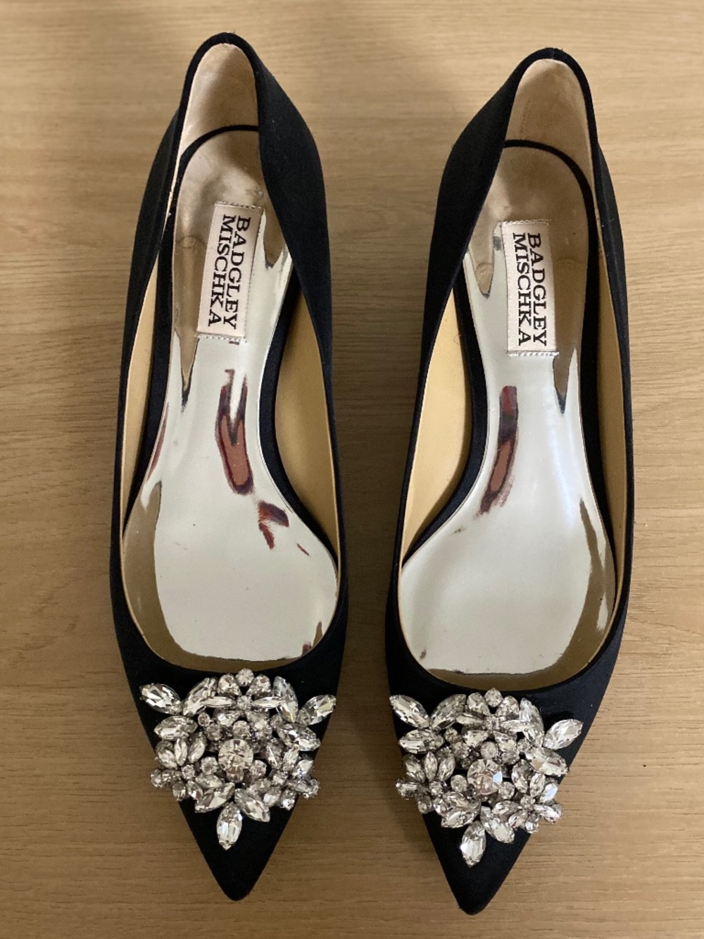 Badgley Mischa Black Satin Kitten Heels, 6.5